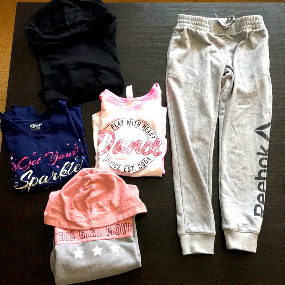 Girls sweatpants and 4 shirts bundle size 8